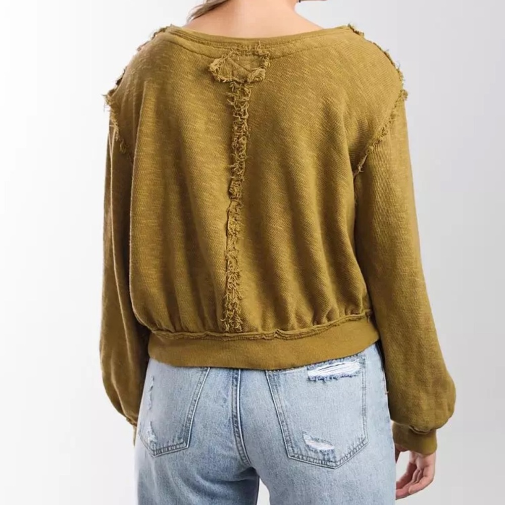 Free People X We The Free Golden Road Cardigan Curly Willow Mustard Olive Crop - Picture 3 of 15